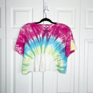 525 America Pink Blue Green Tie Dye Shoulder Pad T-Shirt Women's Size Large L